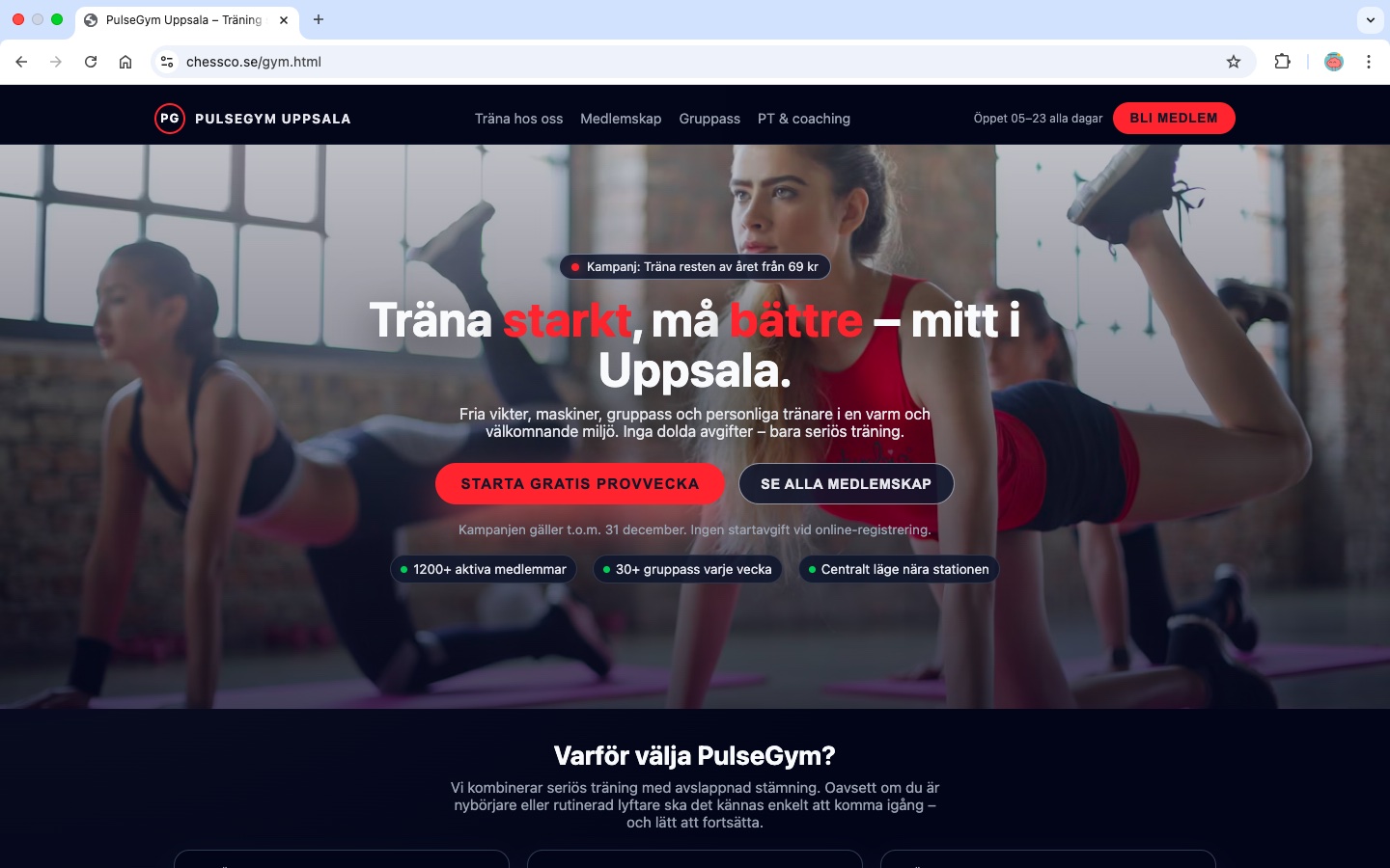 PulseGym Uppsala – landningssida